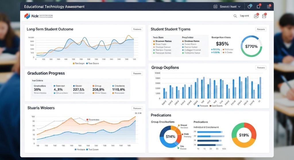 Educational technology assessment dashboard showing long-term student outcome metrics