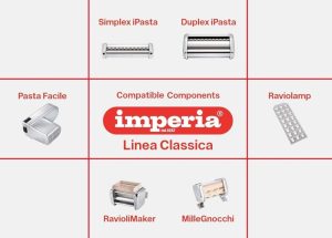 Fresh pasta being made with the Imperia Pastapresto electric pasta maker, showing ease of use.