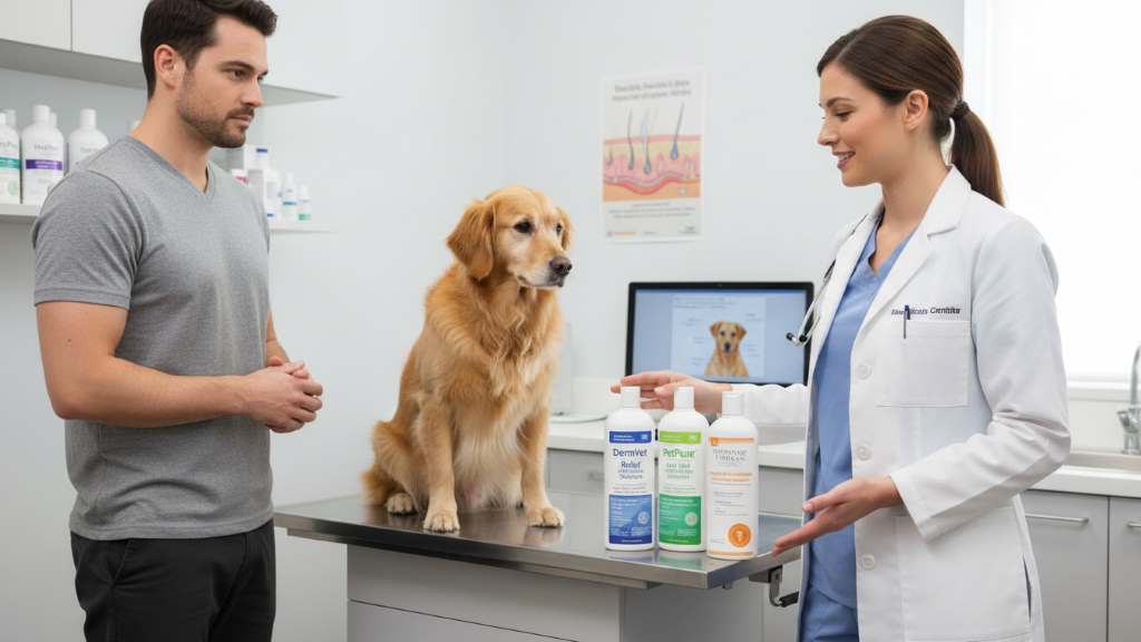 Vet recommending top medicated dog shampoo options for allergies and irritation