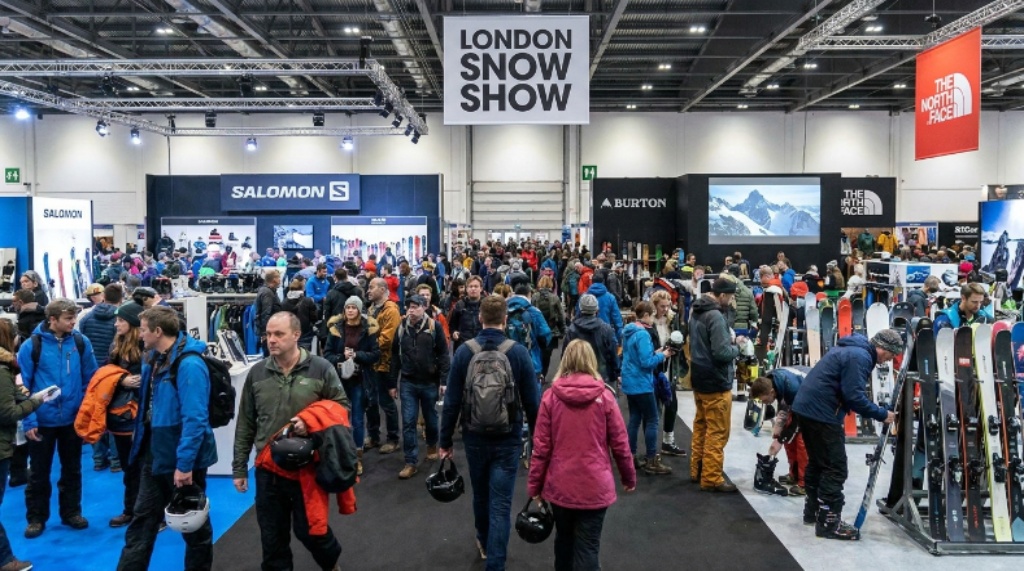 Skiers and snowboarders exploring gear at London Snow Show