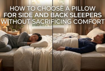 A split view of a cozy bedroom showing side and back sleepers using supportive pillows.