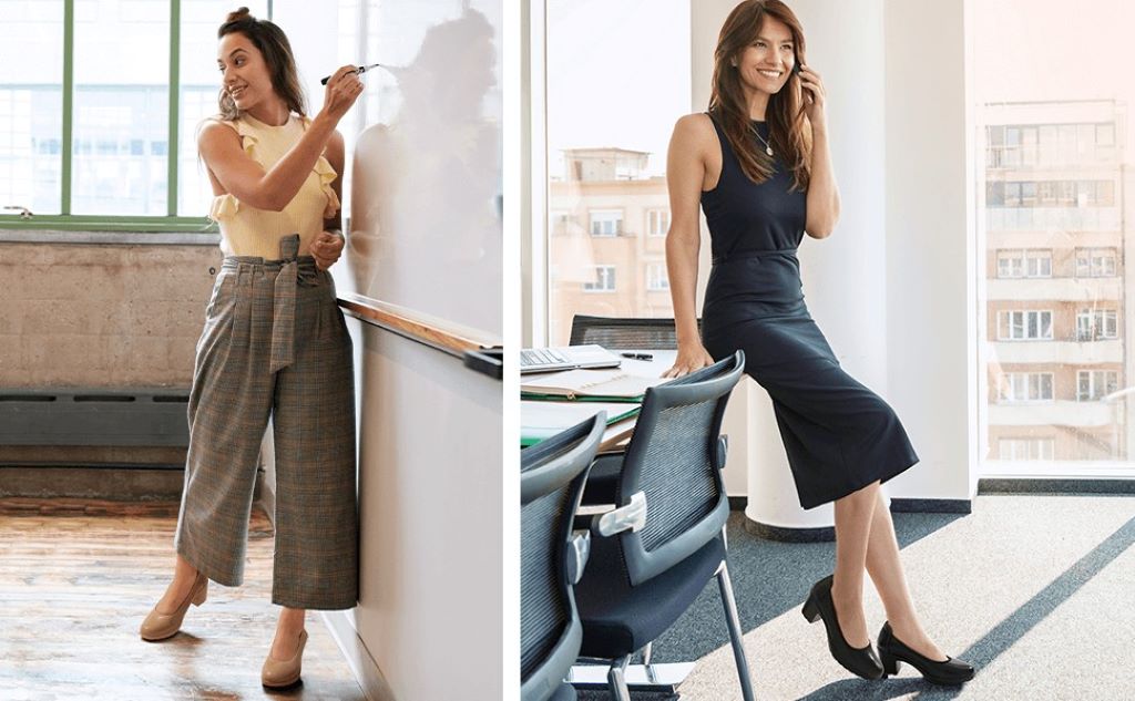 Cushioned professional work shoes for women in an office setting