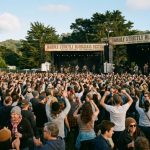 Crowd enjoying live music at Hardly Strictly Bluegrass festival in Golden Gate Park San Francisco