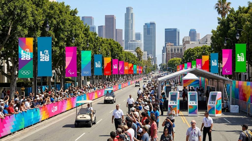 Fans cheering at an LA28 Olympic event
