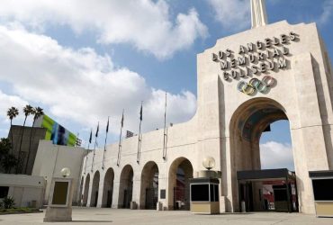 LA28 Olympic Games official logo over the Los Angeles skyline