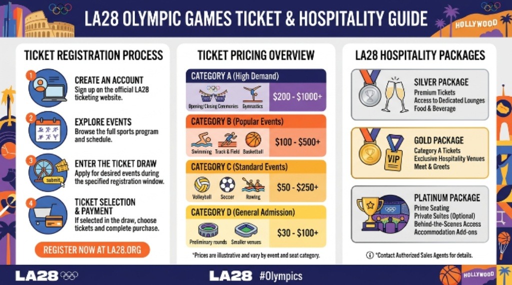 LA28 Olympics ticket registration guide with pricing and hospitality package information