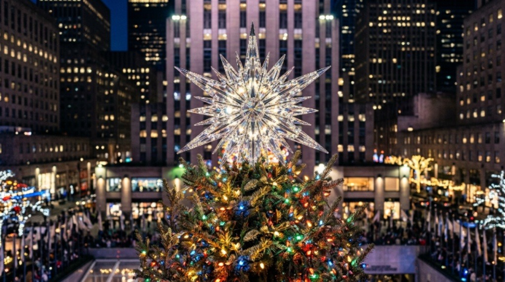 Close-up of the Swarovski star topping the Rockefeller Center Christmas tree