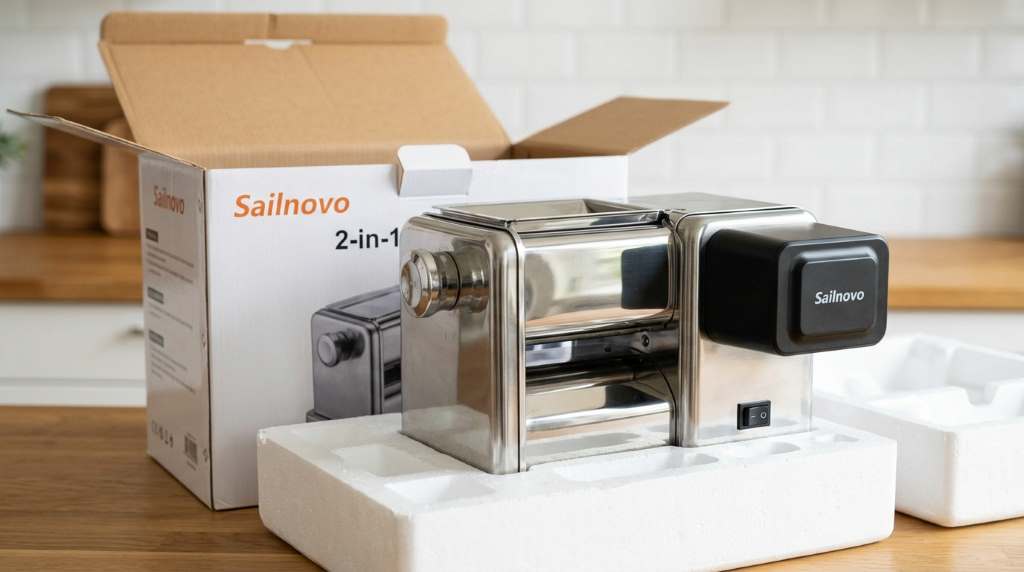 Sailnovo 2-in-1 pasta maker with adjustable thickness roller