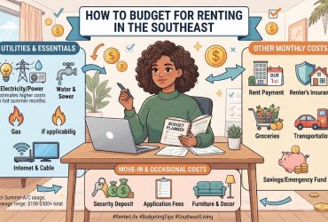 Southeast renter using a monthly budget plan to track rent, utilities, maintenance costs, insurance, and other housing expenses