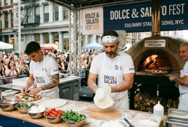 Chefs preparing authentic Neapolitan pizza at the Dolce and Salato Fest 2026 culinary stage in SoHo, New York City